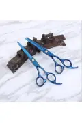 ست قیچی و شانه آرایشگری 6 پارچه 6 اینچی با کیف چرمی آبی رنگ والکری