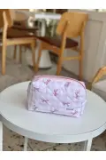 کیف آرایش طرح چهارخانه صورتی - سایز بزرگ