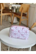 کیف آرایش طرح چهارخانه صورتی - سایز بزرگ