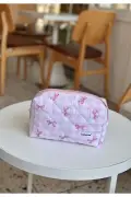 کیف آرایش طرح چهارخانه صورتی - سایز بزرگ
