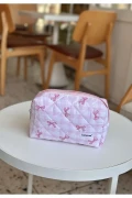 کیف آرایش طرح چهارخانه صورتی - سایز بزرگ