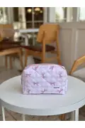 کیف آرایش طرح چهارخانه صورتی - سایز بزرگ