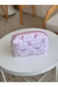 کیف آرایش طرح چهارخانه صورتی - سایز بزرگ