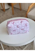 کیف آرایش طرح چهارخانه صورتی - سایز بزرگ