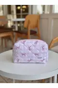 کیف آرایش طرح چهارخانه صورتی - سایز بزرگ