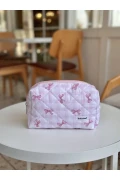 کیف آرایش طرح چهارخانه صورتی - سایز بزرگ