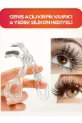 فرچه مژه فرکننده با دهانه عریض و قیچی مژه فرکننده با 6 عدد سیلیکونی یدک