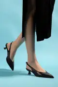 کفش پاشنه‌دار زنانه کلاسیک چرم با نوک تیز و پاشنه کوتاه مشکی