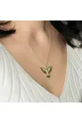 گردنبند طلاکاری شده با پرنده آتشین و سنگ سبز