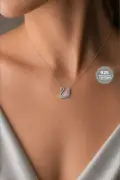 گردنبند قو با سنگ زبرجد صورتی | گردنبند نقره 925 - گردنبند قو زنانه - گردنبند نقره قو