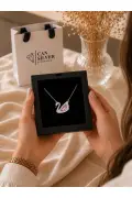 گردنبند قو با سنگ زبرجد صورتی | گردنبند نقره 925 - گردنبند قو زنانه - گردنبند نقره قو
