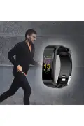 دستبند هوشمند PSSW13 سیاه با قابلیت اندازه‌گیری نبض، شمارش قدم، پیگیری خواب و محاسبه کالری برای اندروید و iOS