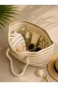 کیف ساحلی زنانه با دسته نرم بژ