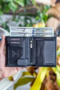 کیف پول مردانه چرم طبیعی سیاه با محفظه سکه Jcksn101