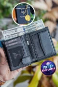کیف پول مردانه چرم طبیعی سیاه با محفظه سکه Jcksn101