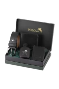 ست کیف پول کلاسیک مردانه با جعبه، کمربند، کارت‌خوان و عطر مشکی
