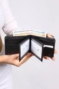 ست کیف پول کلاسیک مردانه با جعبه، کمربند، کارت‌خوان و عطر مشکی