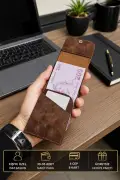کیف پول یونیسکس چرم مصنوعی سوئدی طراحی ویژه قابل شخصی‌سازی - قهوه‌ای