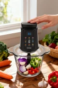 خردکن غذا KC-8250 | موتور قوی 500 وات و کاسه شیشه‌ای 3 لیتری و 9 تیغه تیتانیومی و صفحه لمسی