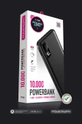 پاوربانک قابل حمل سیاه با ظرفیت 10.000 میلی آمپر ساعت و کابل داخلی و پایه تلفن و نشانگر شارژ