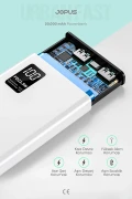 پاوربانک 20000mAh PD 22.5W شارژ سریع - با صفحه دیجیتال - دستگاه شارژ قابل حمل - سفید JP-P12