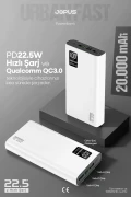 پاوربانک 20000mAh PD 22.5W شارژ سریع - با صفحه دیجیتال - دستگاه شارژ قابل حمل - سفید JP-P12