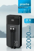پاوربانک 20000 میلی‌آمپر 20W PD+QC شارژ سریع | دارای کابل داخلی Type-C و Lightning | صفحه نمایش LED قابل حمل
