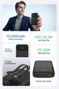 پاوربانک LCD سیاه 10000mAh PRM با کابل داخلی HSC22.5W+PD20W