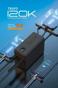 منبع تغذیه قابل حمل با شارژ سریع 120.000 Mah Pd 22.5w با کابل داخلی - پاوربانک سیاه