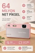 دوربین دیجیتال 4K با زوم 16X | صفحه نمایش 2.8 اینچی IPS | با درپوش لنز کشویی | شارژ Type-C | تشخیص چهره | همراه با کارت SD 64GB