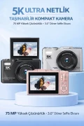 دوربین دیجیتال 5K با فلاش 75MP صفحه نمایش تاشو 18 برابر زوم با کارت 64GB هدیه منوی فارسی
