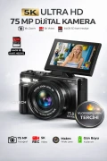 دوربین دیجیتال 5K با فلاش 75MP صفحه نمایش تاشو 18 برابر زوم با کارت 64GB هدیه منوی فارسی