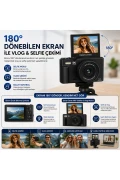 دوربین دیجیتال 5K UHD با کیفیت 75MP – دوربین ویدئویی با زوم دیجیتال 18 برابر، صفحه نمایش IPS چرخشی 180 درجه، کنترل از طریق Wi-Fi، پشتیبانی از حرکت آهسته و تایم‌لپس، همراه با کارت SD 64GB هدیه