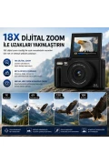 دوربین دیجیتال 5K UHD با کیفیت 75MP – دوربین ویدئویی با زوم دیجیتال 18 برابر، صفحه نمایش IPS چرخشی 180 درجه، کنترل از طریق Wi-Fi، پشتیبانی از حرکت آهسته و تایم‌لپس، همراه با کارت SD 64GB هدیه