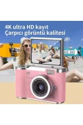 دوربین دیجیتال 4K Ultra HD - دوربین ویدئوبرداری 48 مگاپیکسل، صفحه نمایش 2.4 اینچی چرخشی، فوکوس خودکار و لرزش‌گیر
