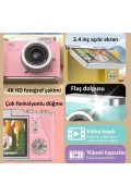 دوربین دیجیتال 4K Ultra HD - دوربین ویدئوبرداری 48 مگاپیکسل، صفحه نمایش 2.4 اینچی چرخشی، فوکوس خودکار و لرزش‌گیر