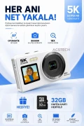 دوربین دیجیتال با دو صفحه نمایش 5K | 80 مگاپیکسل | زوم 18X | همراه با کارت حافظه 32GB