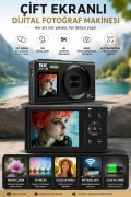 دوربین دیجیتال 5K Ultra HD با دو صفحه نمایش، دوربین 80MP با زوم دیجیتال 18X و فوکوس خودکار، مناسب برای ویدیو بلاگ و سلفی، پشتیبانی از WiFi