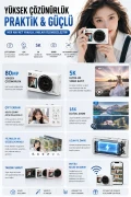 دوربین دیجیتال 5K Ultra HD با دو صفحه نمایش، دوربین 80MP با زوم دیجیتال 18X و فوکوس خودکار، مناسب برای ویدیو بلاگ و سلفی، پشتیبانی از WiFi