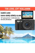 دوربین دیجیتال W1 5K UHD با زوم 18X و فلش و کارت SD 64 گیگابایتی و صفحه نمایش 3 اینچی با قابلیت چرخش 180 درجه برای سفر و ویدئو بلاگ