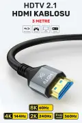 کابل HDMI 2.1 فوق‌العاده سریع 8K، کابل HDMI 4K 144Hz، کابل HDTV 3 متری