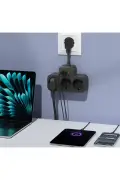 پریز 3 سوکت سیاه PRZ07 با 1 پورت USB و 2 پورت Type-C PD20W و 1050 ژول محافظت شده با کابل تمام مس