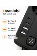 پریز چندگانه 6 تایی با کلید جداگانه و محافظ جریان 3680W 16A با 2 پورت USB و 2 پورت Type-C و کابل 2 متری