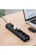 پریز چندگانه 6 تایی با کلید جداگانه و محافظ جریان 3680W 16A با 2 پورت USB و 2 پورت Type-C و کابل 2 متری