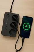 پریز مربع 3 تایی با 2 پورت USB و Type-C و محافظ کودک 2 متری