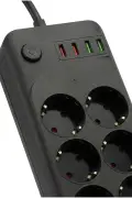 پریز 8 تایی با محافظ کودک و ورودی 2x USB و 2x Type-C و کابل 5 متری 2500W