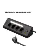 پریز ۴ تایی با محافظت از جریان | ۲ خروجی USB-C + ۲ خروجی USB-A | ایستگاه شارژ با نور LED | کابل ۲ متری