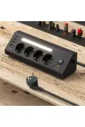 پریز ۴ تایی با محافظت از جریان | ۲ خروجی USB-C + ۲ خروجی USB-A | ایستگاه شارژ با نور LED | کابل ۲ متری