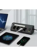 پریز ۴ تایی با محافظت از جریان | ۲ خروجی USB-C + ۲ خروجی USB-A | ایستگاه شارژ با نور LED | کابل ۲ متری