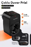 محصول چندگانه دیواری FTR-24 16A 3680W سیاه | 2x USB-C + 1x USB-A پریز شارژی | دارای محافظ جریان